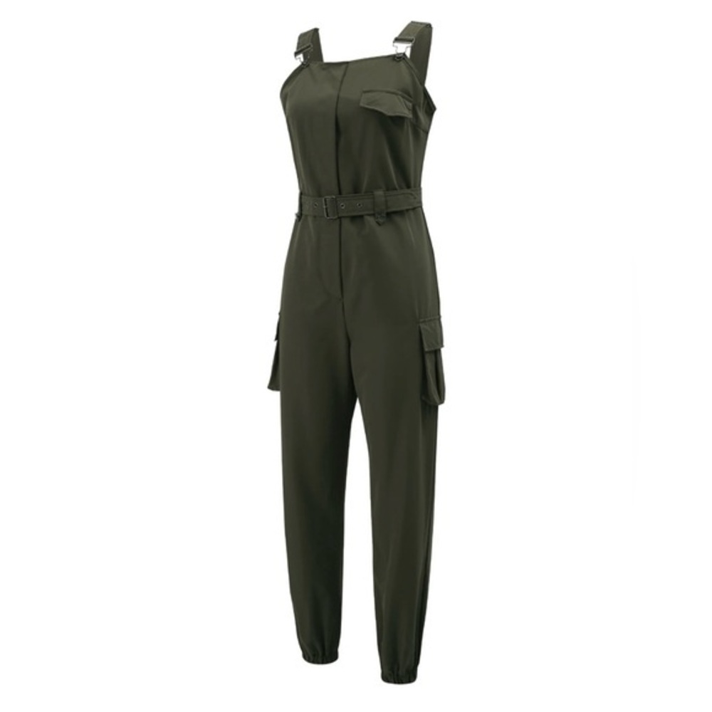 Green Utility-Inspired Sleeveless Jumpsuit with Tapered Legs